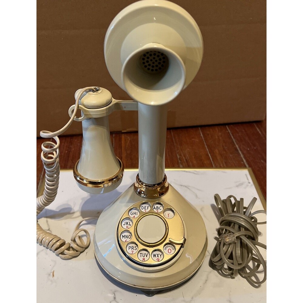 Vintage 1973 ATC Candlestick Phone Deco-Tel Cream Gold Rotary Telephone